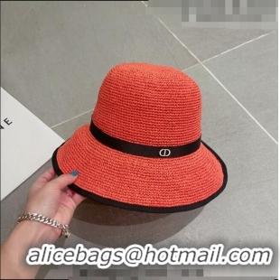 Buy Discount Dior CD Straw Wide Brim Hat with Bow 0613 Orange 2023