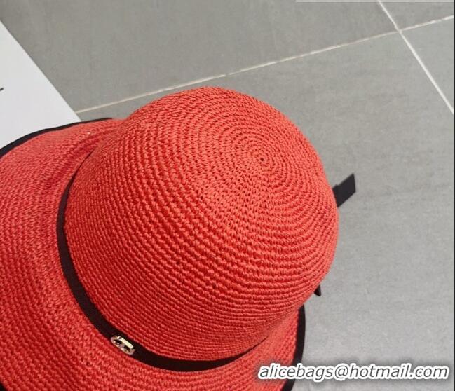 Buy Discount Dior CD Straw Wide Brim Hat with Bow 0613 Orange 2023