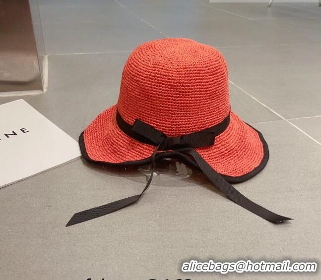 Buy Discount Dior CD Straw Wide Brim Hat with Bow 0613 Orange 2023