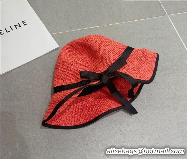 Buy Discount Dior CD Straw Wide Brim Hat with Bow 0613 Orange 2023