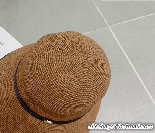 Modern Classic Dior CD Straw Wide Brim Hat with Bow 0613 Brown 2023