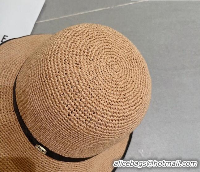 Generous Dior CD Straw Wide Brim Hat with Bow 0613 Khaki 2023