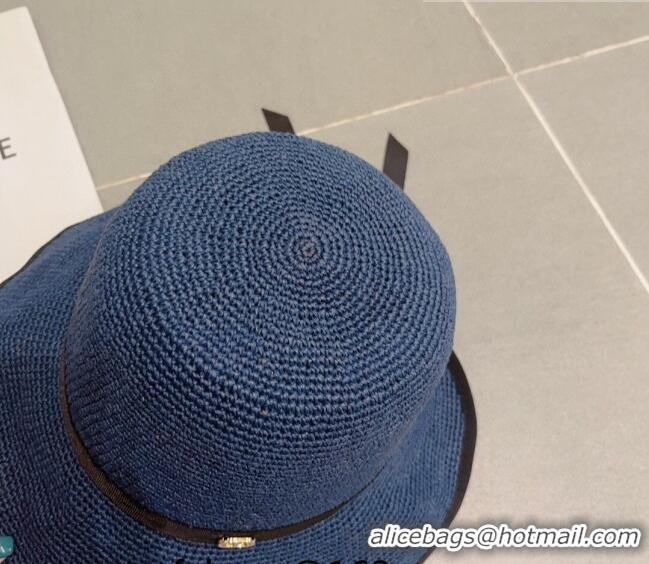 Top Quality Dior CD Straw Wide Brim Hat with Bow 0613 Navy Blue 2023