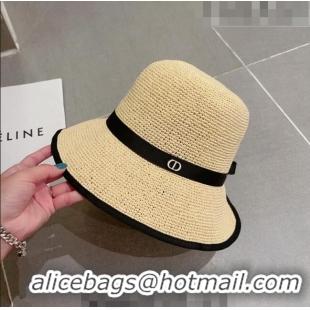 Market Sells Dior CD Straw Wide Brim Hat with Bow 0613 Beige 2023