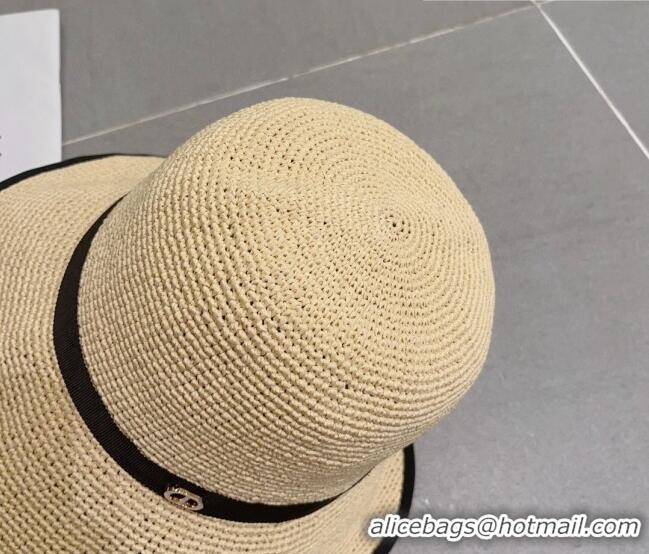 Market Sells Dior CD Straw Wide Brim Hat with Bow 0613 Beige 2023