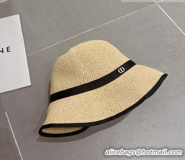 Market Sells Dior CD Straw Wide Brim Hat with Bow 0613 Beige 2023