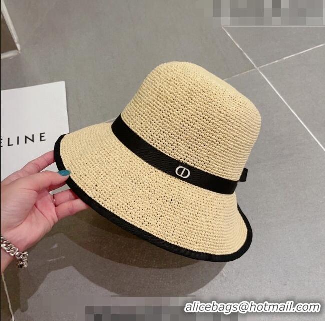 Market Sells Dior CD Straw Wide Brim Hat with Bow 0613 Beige 2023