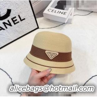 Top Quality Prada Straw Bucket Hat 061302 Beige/Brown 2023