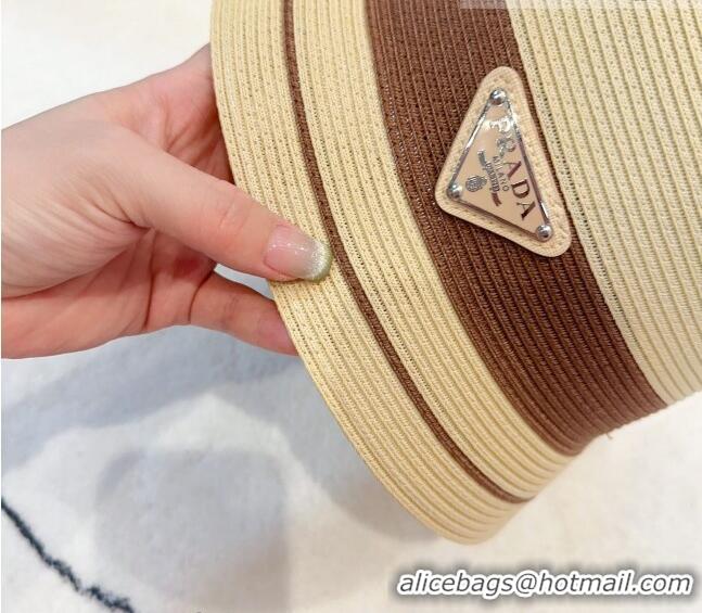 Top Quality Prada Straw Bucket Hat 061302 Beige/Brown 2023