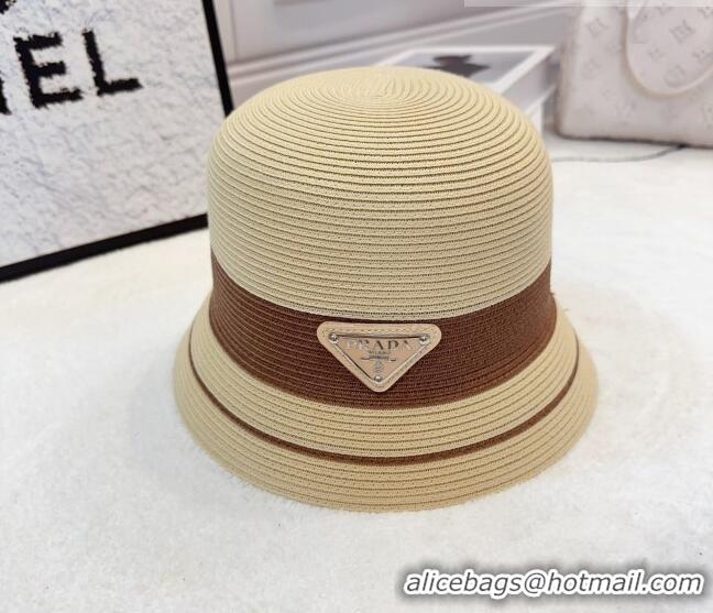 Top Quality Prada Straw Bucket Hat 061302 Beige/Brown 2023