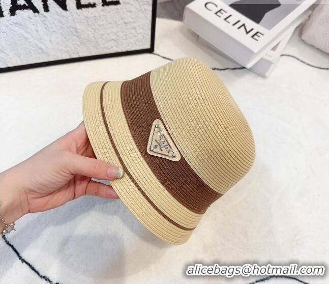 Top Quality Prada Straw Bucket Hat 061302 Beige/Brown 2023