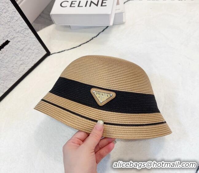 Popular Style Prada Straw Bucket Hat 061302 Khaki/Black 2023