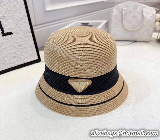 Popular Style Prada Straw Bucket Hat 061302 Khaki/Black 2023