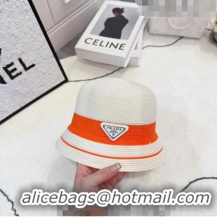 Buy Inexpensive Prada Straw Bucket Hat 061302 White/Orange 2023