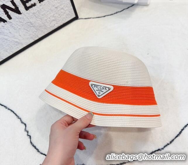 Buy Inexpensive Prada Straw Bucket Hat 061302 White/Orange 2023