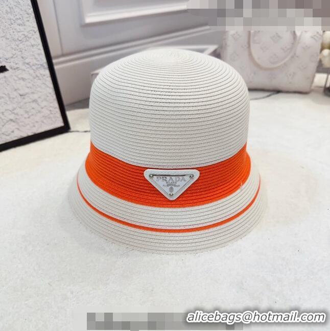 Buy Inexpensive Prada Straw Bucket Hat 061302 White/Orange 2023