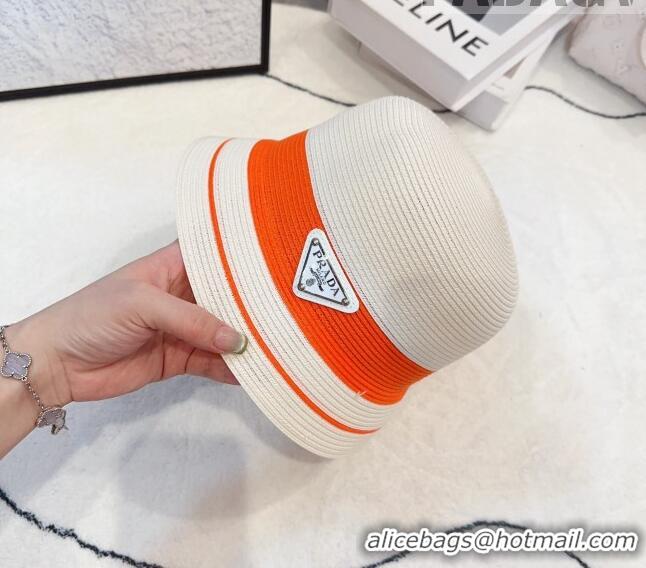 Buy Inexpensive Prada Straw Bucket Hat 061302 White/Orange 2023