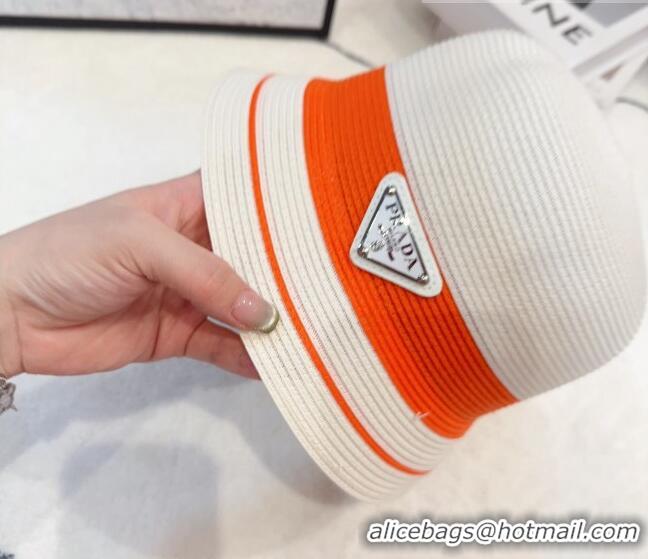 Buy Inexpensive Prada Straw Bucket Hat 061302 White/Orange 2023