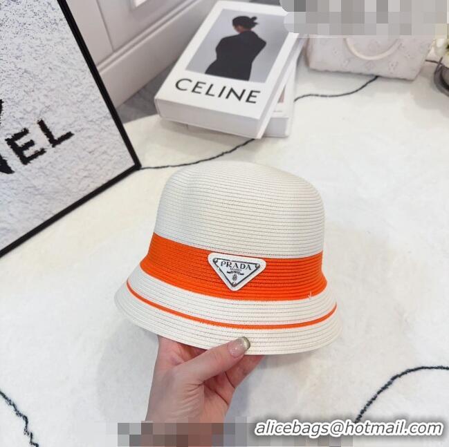 Buy Inexpensive Prada Straw Bucket Hat 061302 White/Orange 2023