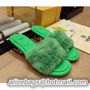 Unique Style Fendi Baguette Heel Slide Sandals 6cm in Mink Fur Green 420072