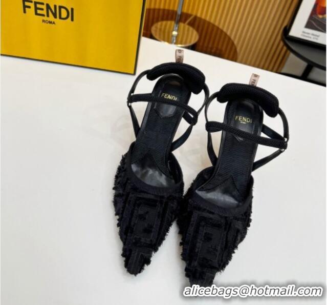 Durable Fendi Colibri Lite Slingbacks Pumps 8cm in Fringed FF Mesh Black 420078