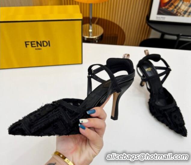 Durable Fendi Colibri Lite Slingbacks Pumps 8cm in Fringed FF Mesh Black 420078