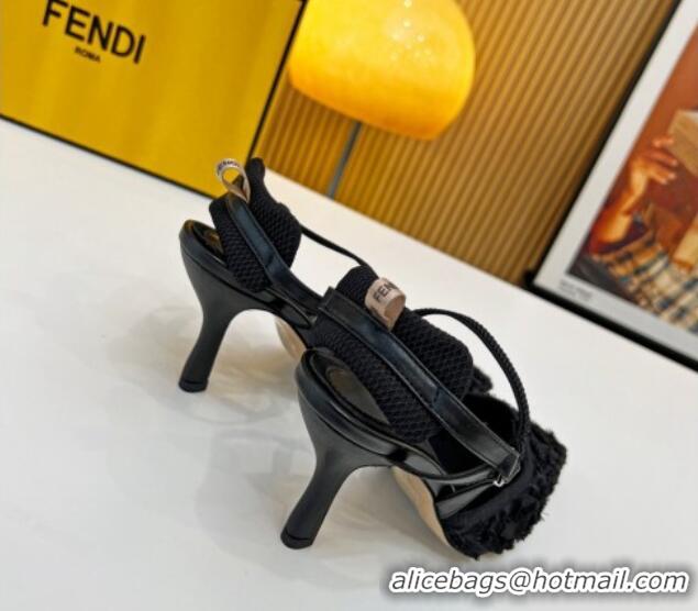 Durable Fendi Colibri Lite Slingbacks Pumps 8cm in Fringed FF Mesh Black 420078