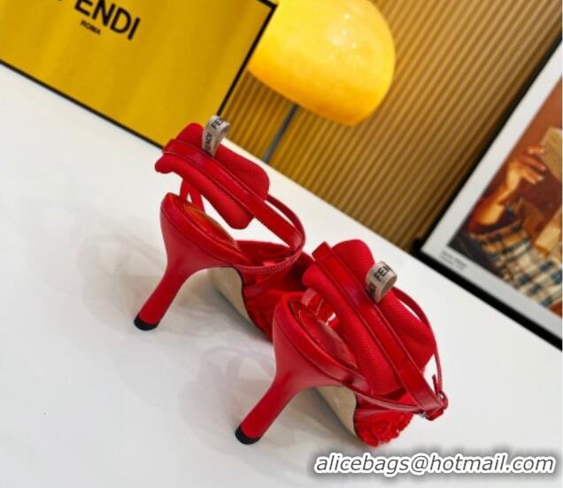 Luxurious Fendi Colibri Lite Slingbacks Pumps 8cm in Fringed FF Mesh Red 420080