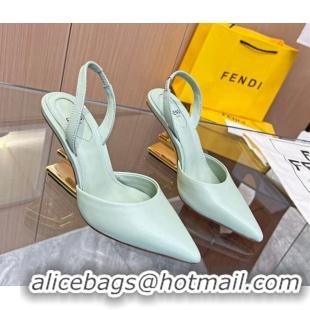 Top Design Fendi First Slingbacks High Heel Pumps 9.5cm in Light Green Leather 420081