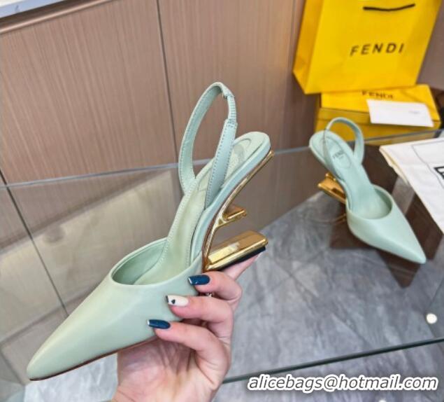 Top Design Fendi First Slingbacks High Heel Pumps 9.5cm in Light Green Leather 420081