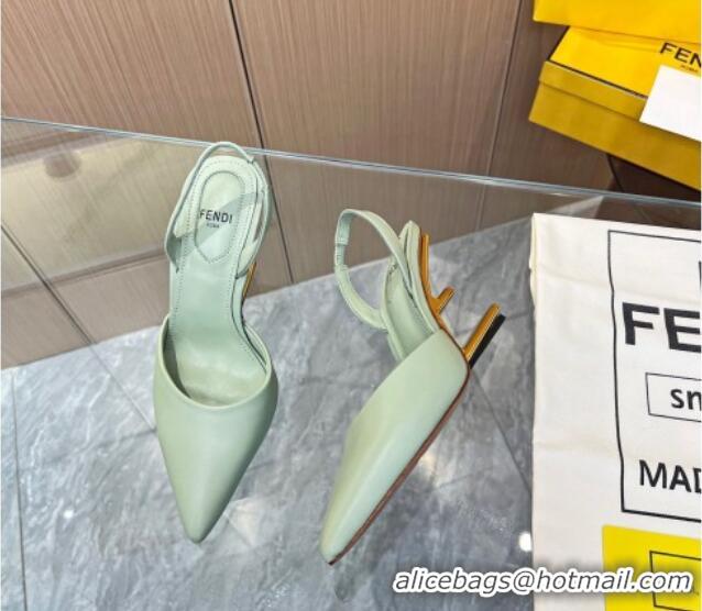 Top Design Fendi First Slingbacks High Heel Pumps 9.5cm in Light Green Leather 420081