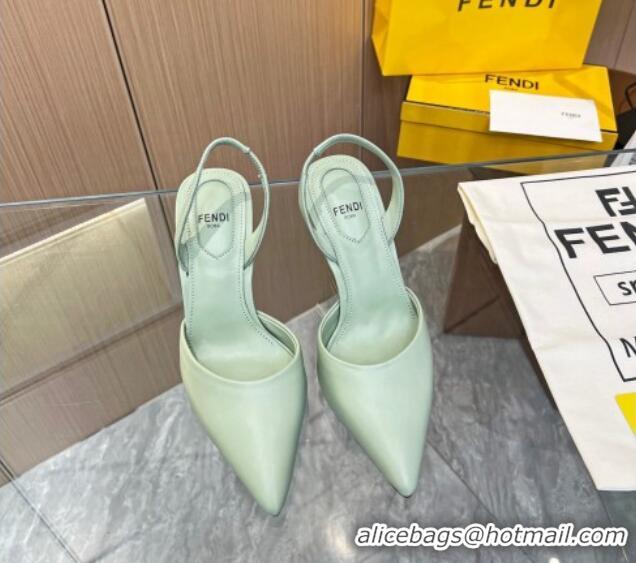 Top Design Fendi First Slingbacks High Heel Pumps 9.5cm in Light Green Leather 420081