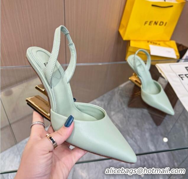 Top Design Fendi First Slingbacks High Heel Pumps 9.5cm in Light Green Leather 420081