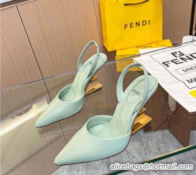 Top Design Fendi First Slingbacks High Heel Pumps 9.5cm in Light Green Leather 420081