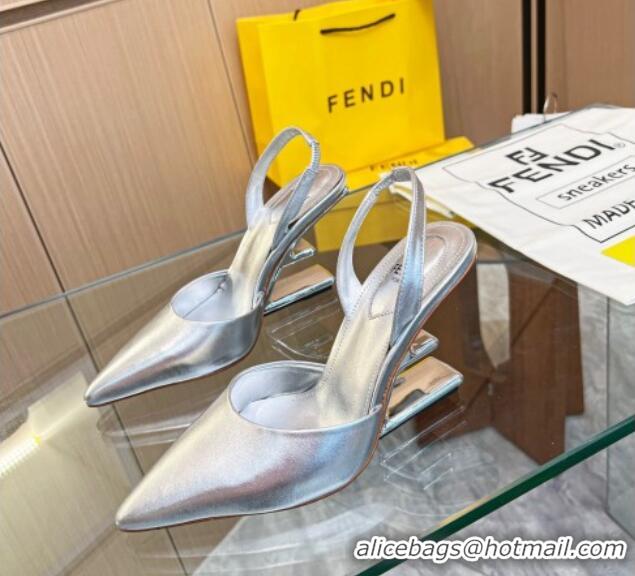 Cheap Price Fendi First Slingbacks High Heel Pumps 9.5cm in Silver Leather 420082