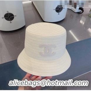 Unique Grade Chanel Straw Bucket Hat 061303 White 2023