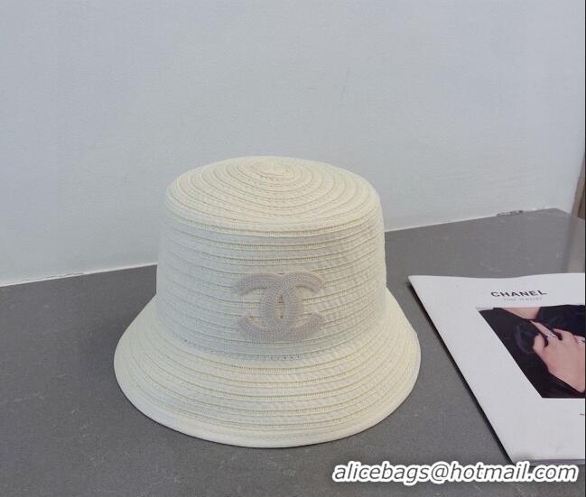 Unique Grade Chanel Straw Bucket Hat 061303 White 2023