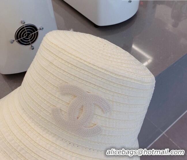 Unique Grade Chanel Straw Bucket Hat 061303 White 2023