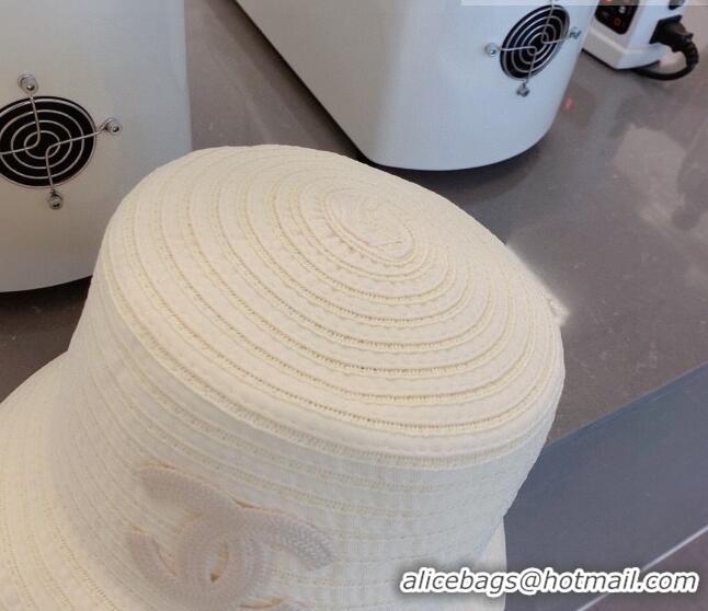 Unique Grade Chanel Straw Bucket Hat 061303 White 2023