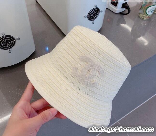 Unique Grade Chanel Straw Bucket Hat 061303 White 2023