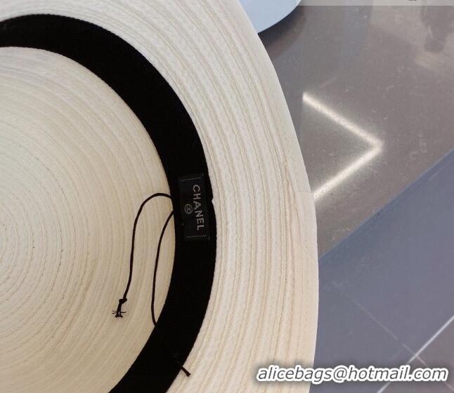 Unique Grade Chanel Straw Bucket Hat 061303 White 2023