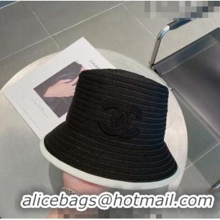 Super Quality Chanel Straw Bucket Hat 061303 Black/White 2023