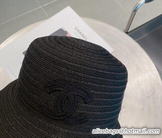 Super Quality Chanel Straw Bucket Hat 061303 Black/White 2023