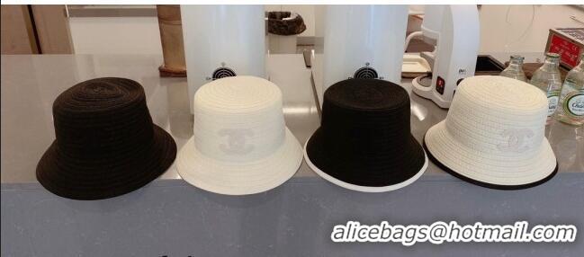 Super Quality Chanel Straw Bucket Hat 061303 Black/White 2023