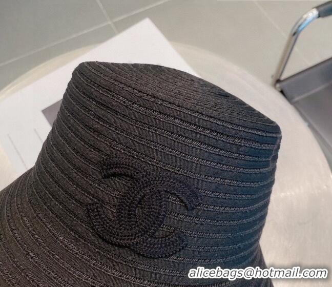 Super Quality Chanel Straw Bucket Hat 061303 Black/White 2023