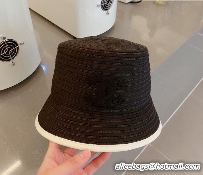 Super Quality Chanel Straw Bucket Hat 061303 Black/White 2023