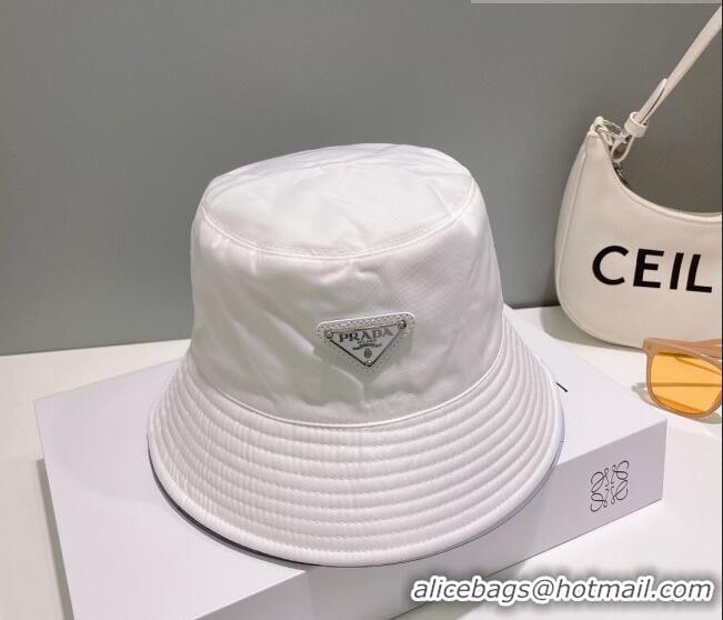 Famous Brand Prada Nylon Bucket Hat 061302 White 2023