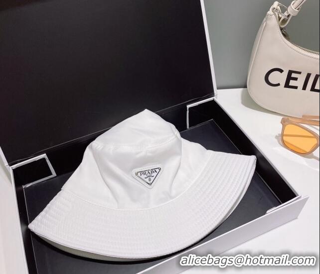 Famous Brand Prada Nylon Bucket Hat 061302 White 2023