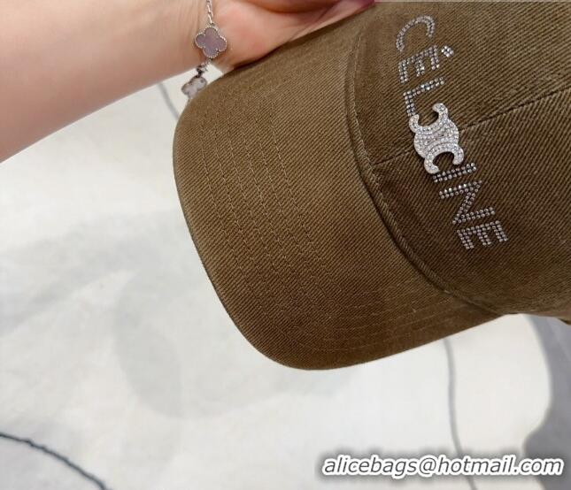 Good Product Celine Canvas Baseball Hat with Crystals C0613 Green 2023