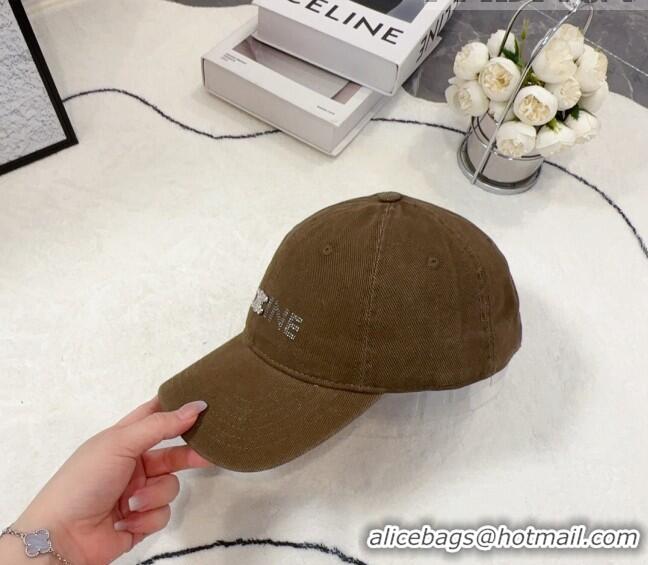 Good Product Celine Canvas Baseball Hat with Crystals C0613 Green 2023